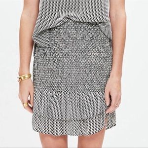 Madewell Silk Smocked Mini Skirt in Triangle Field Black White Silk